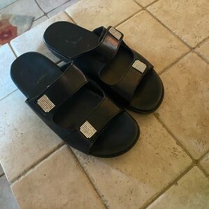 Made in Italy Black Slide Sandals with Silver Details